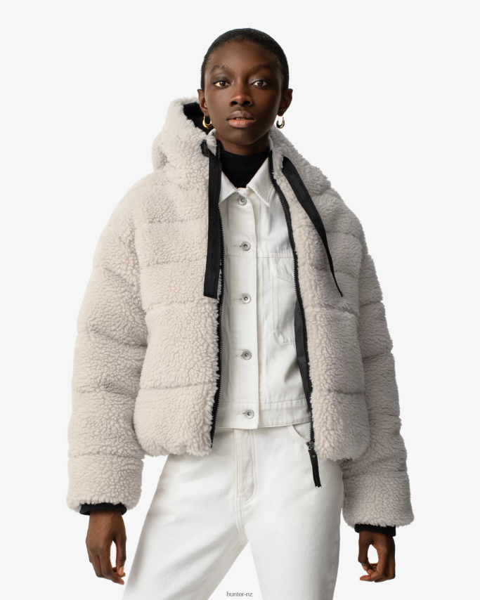 JP0D4D365 Wanderer Vegan Shearling Insulated Short Puffer Jacket Hunter Women