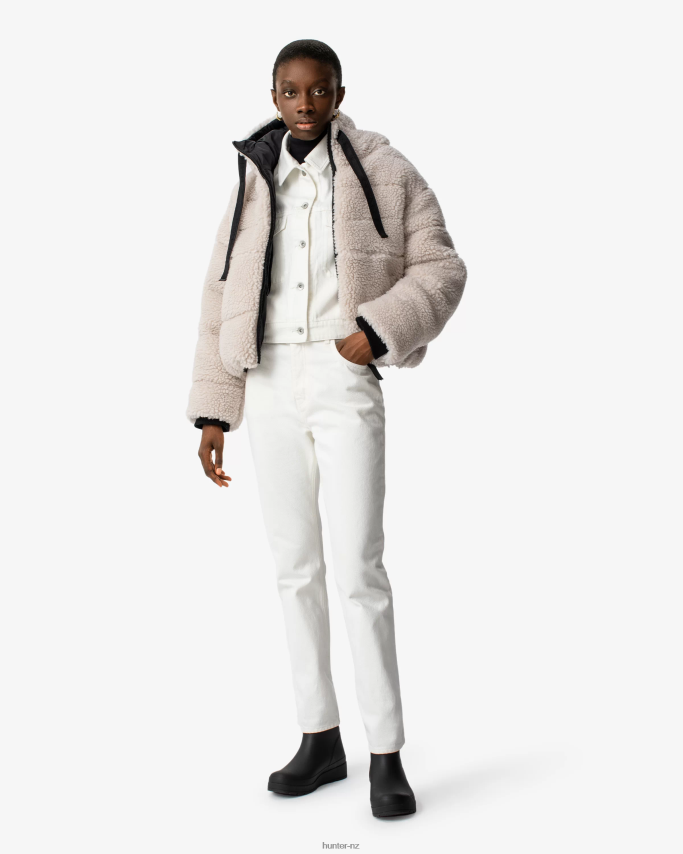 JP0D4D365 Wanderer Vegan Shearling Insulated Short Puffer Jacket Hunter Women