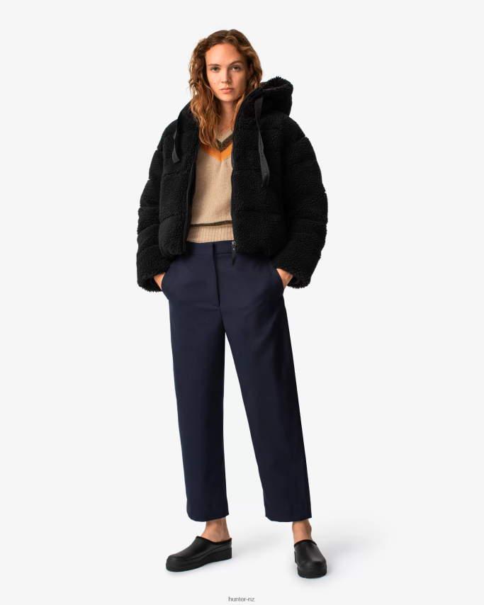 JP0D4D372 Wanderer Vegan Shearling Insulated Short Puffer Jacket Hunter Women