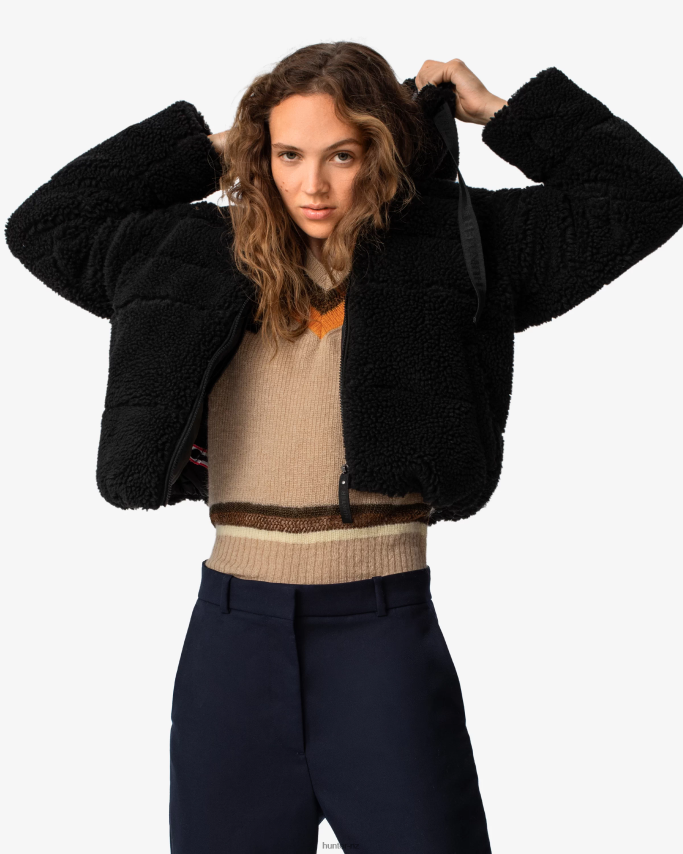 JP0D4D372 Wanderer Vegan Shearling Insulated Short Puffer Jacket Hunter Women