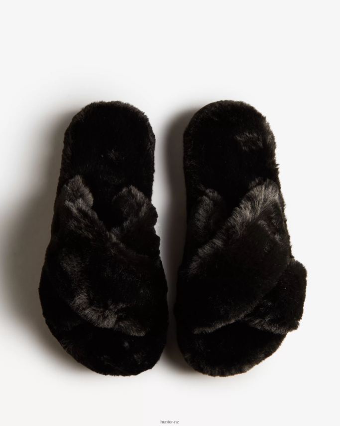 JP0D4D324 Faux Fur Flatform Crossover Slide Hunter Women