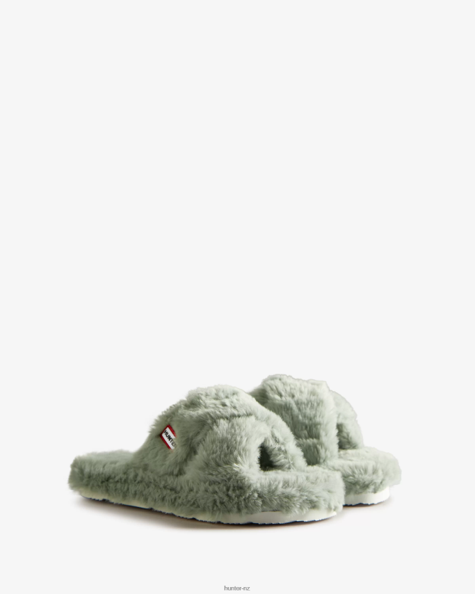 JP0D4D325 Faux Fur Flatform Crossover Slide Hunter Women