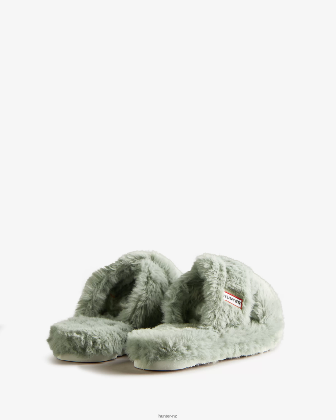 JP0D4D325 Faux Fur Flatform Crossover Slide Hunter Women