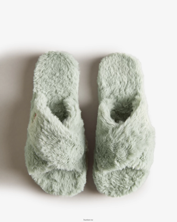 JP0D4D325 Faux Fur Flatform Crossover Slide Hunter Women